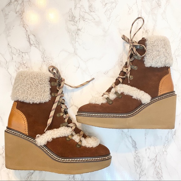 See by Chloé Martinica Shearling Wedge Boot 5.5 - Picture 4 of 15